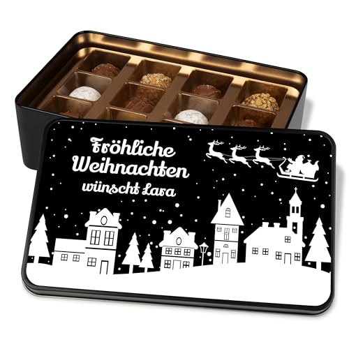 Pralinendose personalisiert „Fröhliche Weihnachten“ Weihnachtslandschaft - 12 Confiserie-Pralinen in Geschenkdose – Geschenk Weihnachten Schokolade Geschenkidee von True Statements