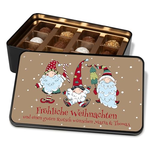 Pralinendose personalisiert „Fröhliche Weihnachten“ Wichtel-Motiv (braun) - 12 Confiserie-Pralinen in Geschenkdose – Geschenk Weihnachten Schokolade Geschenkidee Wichteln von True Statements