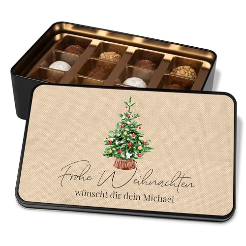 Pralinendose personalisiert „Frohe Weihnachten“ Tannenbaum-Motiv - 12 Confiserie-Pralinen in Geschenkdose – Geschenk Weihnachten Schokolade Geschenkidee von True Statements