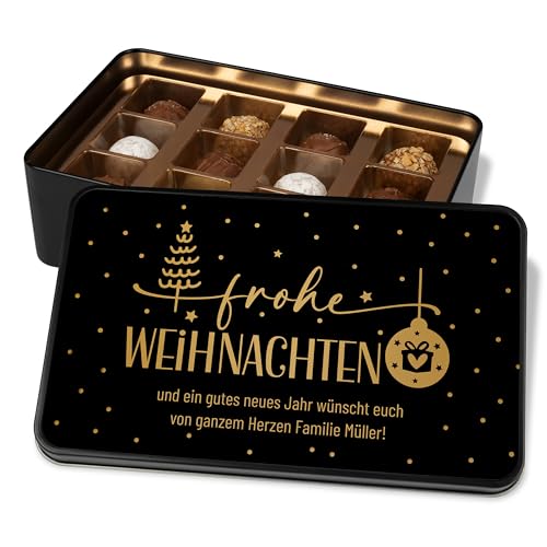 Pralinendose personalisiert „Frohe Weihnachten“ minimalistisches Design - 12 Confiserie-Pralinen in Geschenkdose – Geschenk Weihnachten Schokolade Geschenkidee Wichteln von True Statements