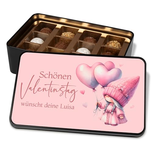 Pralinendose personalisiert „Schönen Valentinstag“ Rosa Wichtel mit Luftballons - 12 Confiserie-Pralinen in Geschenkdose – Paar Geschenk Schokolade Geschenkidee Wichteln von True Statements