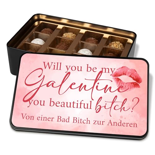 Pralinendose personalisiert „Will you be my Galentine“ Rosa Design - 12 Confiserie-Pralinen in Geschenkdose – Beste Freundin Geschenk Schokolade Geschenkidee Freundschaft von True Statements