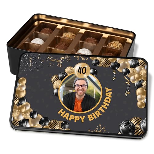 Pralinendose personalisiert mit Foto„Happy Birthday“ Gold-Schwarz - 12 Confiserie-Pralinen in Geschenkdose – Schokolade Geschenkidee Geburtstag von True Statements