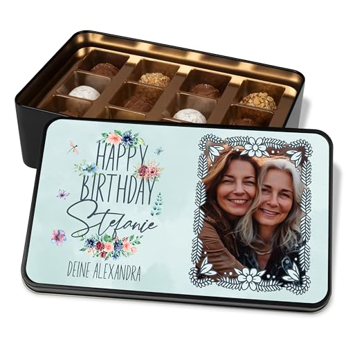 Pralinendose personalisiert mit Foto„Happy Birthday“ Hellblau - 12 Confiserie-Pralinen in Geschenkdose – Schokolade Geschenkidee Geburtstag von True Statements