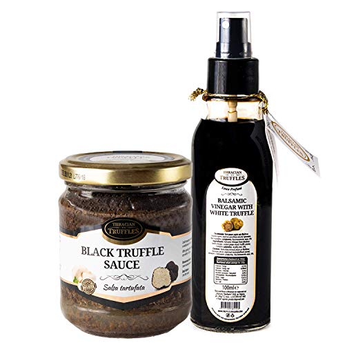 Balsamico Essig Aceto Balsamico Di Modena mit Weißen Trüffel 100ml Spray und Schwarze Trüffel Saucen, Black truffle sauce, Trüffelcreme,Sommertrüffel Delikatesse für Feinschmecker, Pasta, Risotto 80g von Pesto