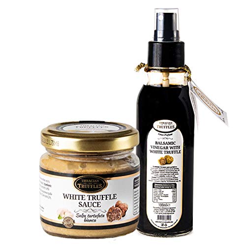 Balsamico Essig Aceto Balsamico Di Modena mit Weißen Trüffel 100ml Spray und Weißen Trüffel Feinkost White Truffle Gourmet Trüffelcreme die Delikatesse für Feinschmecker für Spargel, Fleisch (170g) von Pesto