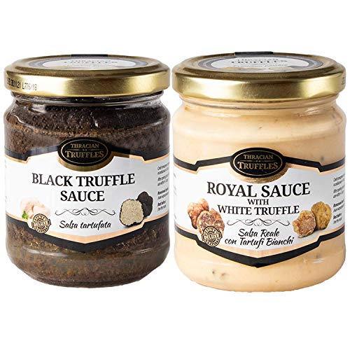 Schwarze Trüffel Saucen Black truffle sauce Trüffelcreme Sommertrüffel (170g) und White truffle Royal Tuber Magnatum Weißen Trüffel mit Sahne und Käse Trüffel Creme Delikatesse für Feinschmecker (80g) von Pesto