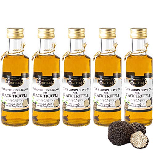 Trüffelöl Sommertrüffel Schwarztrüffel Black truffle olive oil Extra Virgin Echte Trüffelstücke, Gourmet Food Seasoning Marinaden, Ideal zum Kochen, Salaten, Risotto, Pasta, Pizza (5 x 100ml) von Oil