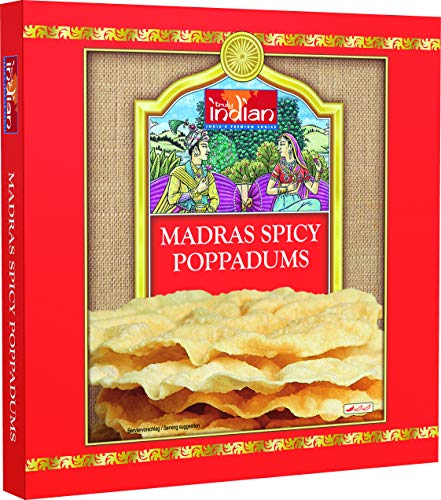 TRULY INDIAN Poppadums Madras – Indisches Fladenbrot aus Linsenmehl – Mit schwarzem Pfeffer gewürzt – Als Beilage oder Snack – 12 x 112 g von Truly Indian