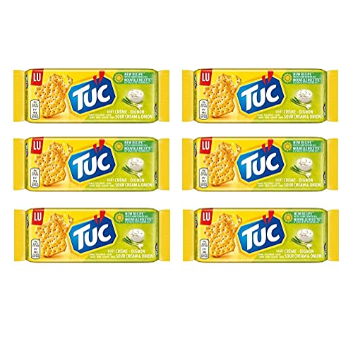 6x Tuc Sour Cream & Onion Gesalzener Snacks mit Sauerrahm und Zwiebel Cracker 100g Salzgebäck Knabberartikel von Tuc