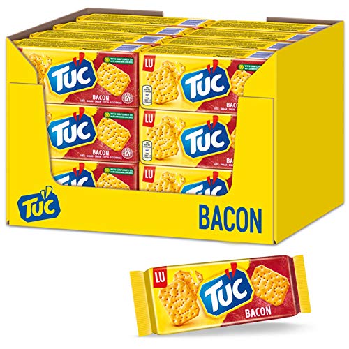 TUC Bacon 24 x 100g I Salzgebäck Großpackung I Knabbergebäck mit Bacon-Geschmack I Fein gesalzene Snack-Cracker von Tuc