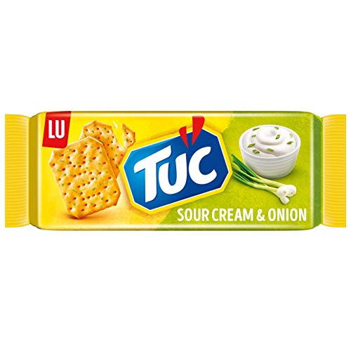 TUC Sour Cream & Onion 1 x 100g I Salzgebäck Einzelpackung I Knabbergebäck mit Sauerrahm-Zwiebel-Geschmack I Fein gesalzene Snack-Cracker (Packung mit 10) von Tuc