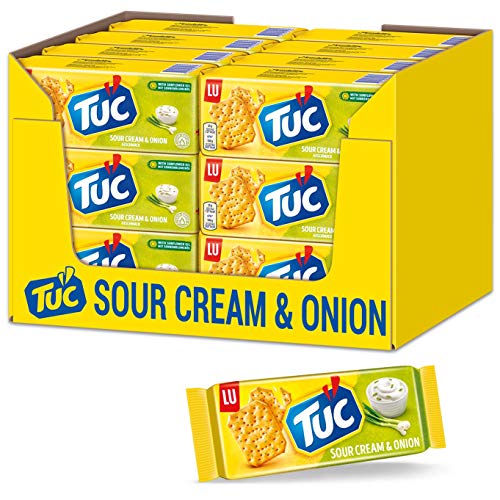 TUC Sour Cream & Onion 9 x 100g, Fein gesalzenes Knabbergebäck mit Sauerrahm-Zwiebelgeschmack von Tuc