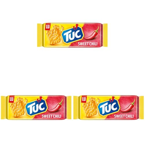 TUC Sweet Chili 1 x 100g I Salzgebäck Einzelpackung I Knabbergebäck mit leichter Schärfe I Fein gesalzene Snack-Cracker (Packung mit 3) von Tuc