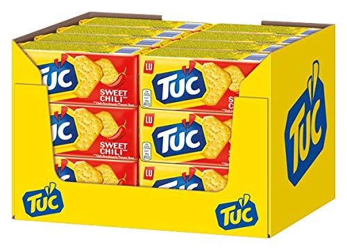 TUC Sweet Chili 24 x 100g I Salzgebäck Einzelpackung I Knabbergebäck mit leichter Schärfe I Fein gesalzene Snack-Cracker von Tuc