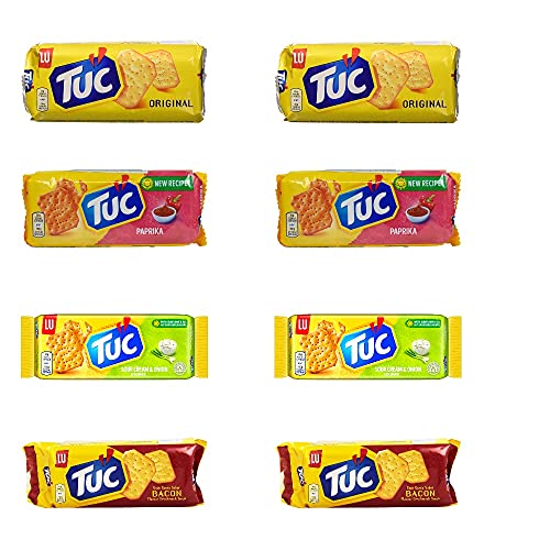 Testpaket TUC Salzgebäck Cracker Classico Paprika Sour Cream & Onion Bacon Kekse gesalzen Snack 8x 100g von Tuc