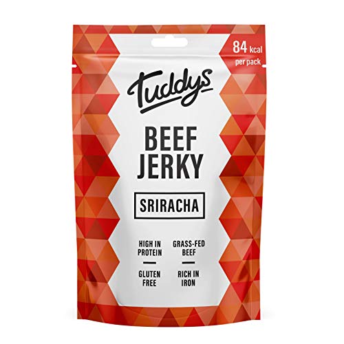 Tuddys - Soft Beef Jerky – milder Sriracha-Geschmack – zartes Aroma, proteinreich – 28 g Packung von Tuddys