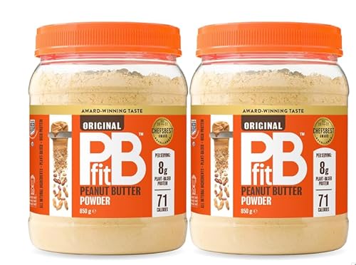 PBfit Erdnussbutter-Pulver – glutenfrei, proteinreich, 87 % weniger Fett, natürlicher Nussbutteraufstrich – pulverisierte Erdnussbutter aus echten gerösteten gepressten Erdnüssen – 850 g, 2 Stück von Tudor