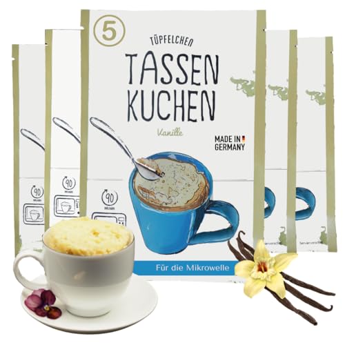 Tassenkuchen Vanille von Tüpfelchen 5er Pack - Backmischung für die Mikrowelle (5x60g) von Tüpfelchen