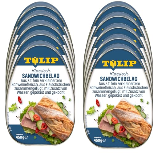 TULIP 10x 450 g Sandwichbelag aus Schweinefleisch | Frühstücksfleisch in Dosen | Zartes Fleisch in der Konserve | Saftiger Brotbelag | Ideal für Ihre Sandwich-Kreationen von Tulip