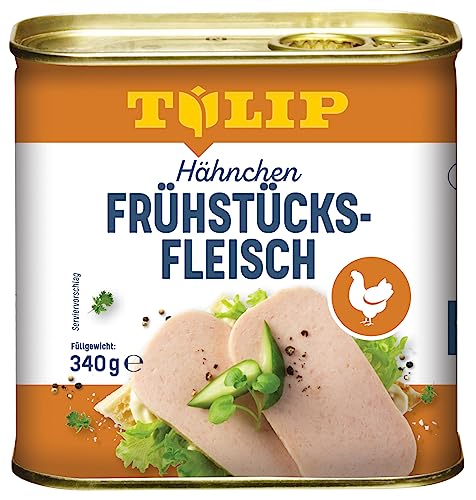 TULIP Hähnchen-Frühstücksfleisch 340g | leckeres Hähnchenfleisch in der praktischen recycelbaren Konserve | Geflügel-Frühstücksfleisch in der Dose | 80% Hähnchenfleisch von Tulip