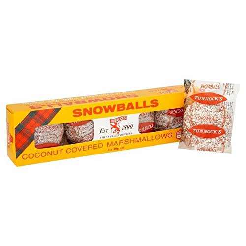 Tunnock's Snowballs 4x 30g (120g) - mit Kokosraspeln umhüllte Marshmallows von Tunnock's