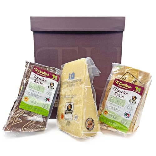 Tuquam Box Parmigiano Reggiano Selektion - Parmigiano 36 Monate gereift, 1 KG - Parmigiano Vacche Rosse 24 Monate gereift, 1 KG - Parmigiano Vacche Rosse 40 Monate gereift, 1 KG - Direkt aus Italien von Tuquam