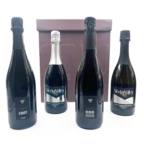 Tuquam Box Prosecco DOCG Selection – Probierkit Prosecco di Valdobbiadene DOCG – Extra Brut, Brut, Extra Dry, Cartizze Valdobbiadene Superiore DOCG – 4 Flaschentypen à 750 ml – Direkt aus Italien von Tuquam