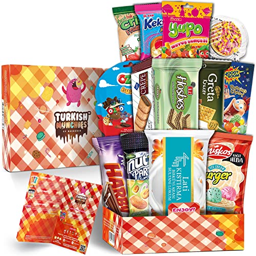 Süßigkeiten Box | Ähnlich Amerikanische USA American Candy Box | Aus Aller Welt | Snackbox aus der Türkei | in Originalgröße in einer Süssigkeiten Box (Midi Rosa) von Turkish Munchies by Muekzoin