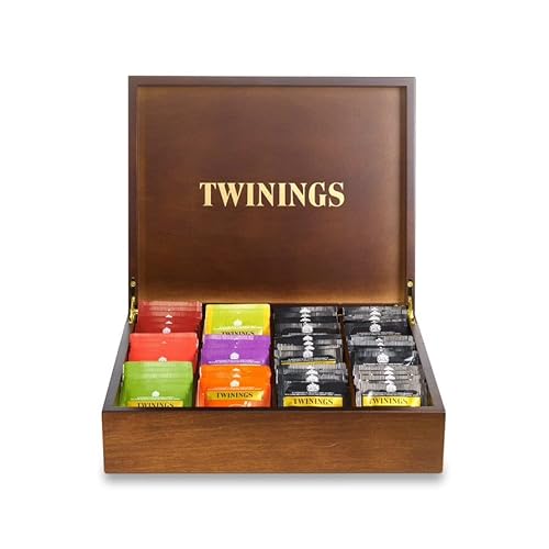 Deluxe Teebox aus Holz, 12 Fächer, gefüllt mit 144 Twinings Teebeuteln von Twinings