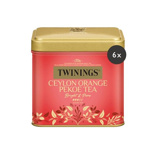 Twinings CEYLON ORANGE PEKOE Schwarzer Tee lose in der Tee-Dose - helles Gold und erfrischendes Aroma aus den besten Teeblättern aus Ceylon, 6er Pack (je 100g) von Twinings