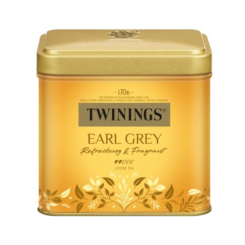 Twinings EARL GREY Schwarzer Tee lose in der Tee-Dose verfeinert mit Bergamotte-Aroma - weltbekannt & ausgesprochen erfrischender Schwarztee aus China, 6er Pack (je 100g) von Twinings