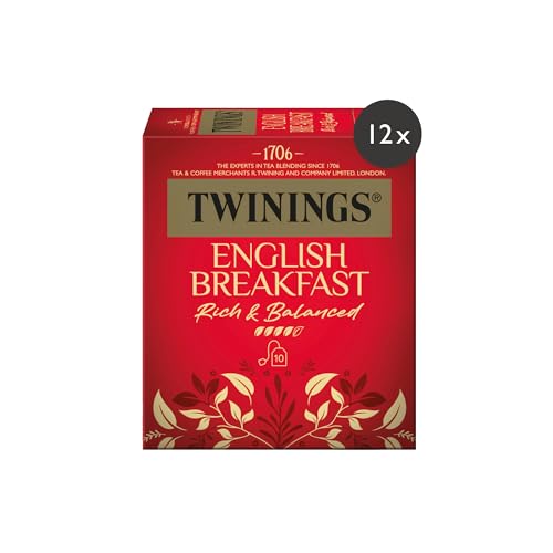 Twinings ENGLISH BREAKFAST Schwarzer Tee im Teebeutel - kräftiger Schwarztee aus hochwertigen Teeblättern, gepflückt in Sri Lankas & Indiens besten Teegärten, 12er Pack (je 10 Beutel) von Twinings