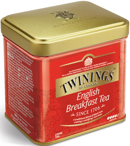 Twinings English Breakfast Tea Schwarzer Tee lose in der TeeDose kräftiger Schwarztee aus hochwertigen Teeblättern gepflückt in Sri Lankas und Indiens besten Teegärten g, Neutral, 100 gramm von Twinings