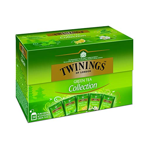 Twinings Green Tea Selection Grüntee, Teebox 5 verschiedene Twinings Grüntees. Pure Green Tea, Green Tea & Lemon, Green Tea & Apple, Jasmine Green Tea, Green Tea & Orange im 8er Pack (8 x 34 g) von Twinings