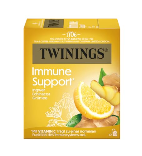 Twinings IMMUNE SUPPORT Grüner Tee, Zitrone, Ingwer und Echinacea mit Vitamin C - fruchtige Kräutertee Mischung zur Unterstützung des Immunsystems, 12er Pack (je 10 Beutel) von Twinings