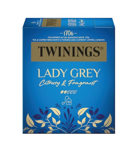 Twinings LADY GREY Schwarzer Tee im Teebeutel - Mischung chinesischer Schwarztee Teesorten mit Orangen- & Zitronenschale, vollendet mit Bergamotte-Aroma, 12er Pack (je 10 Beutel) von Twinings