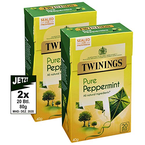 Twinings PURE Peppermint Tea Bags 2x 40g (80g) - wunderbar erfrischender Pfefferminztee Teebeutel von Twinings