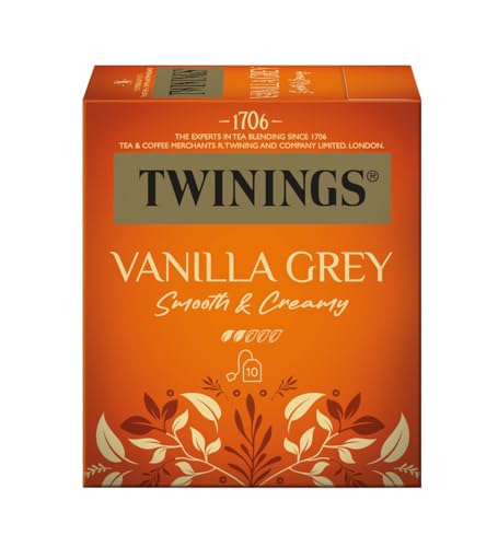 Twinings VANILLA GREY Schwarzer Tee im Teebeutel - leichte Schwarztee Mischung mit Vanille- & Bergamotte-Aromen, Rosenblüten und Lavendel, 12er Pack (je 10 Beutel) von Twinings