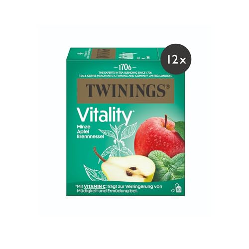 Twinings VITALITY Pfefferminztee mit Apfel & Brennnessel mit Vitamin C - fruchtige Kräutertee Mischung zur natürlichen Unterstützung von Energie & Vitalität, 12er Pack (je 10 Beutel) von Twinings