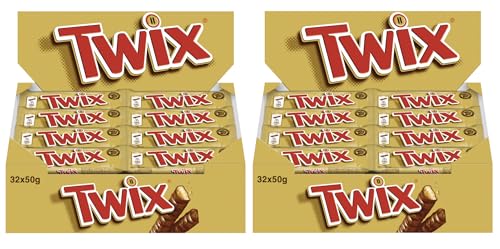 TWIX Doppelriegel 2x 32x50g Schokoriegel Knusperkeks mit zartem Karamell umhüllt von Milchschokolade von Twix