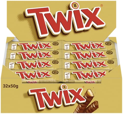 TWIX Doppelriegel 4x 32x50g Schokoriegel Knusperkeks mit zartem Karamell umhüllt von Milchschokolade von Twix