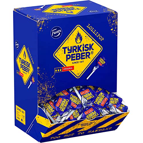 Tyrkisk Peber Lollipops, Salmiak Lakritz Lutscher, Einzeln Verpackt Lollis, Groß XXL Box 1,35 kg von Fazer (150 stck) von Tyrkisk Peber