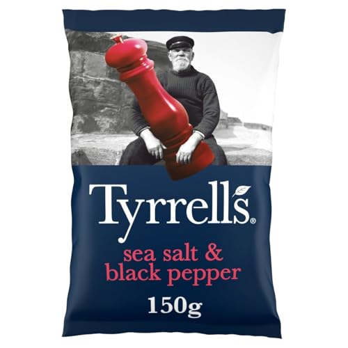 Tyrrells Crisps Meersalz & schwarzer Pfeffer Sharing Crisps 150 g Beutel – handgekocht und gesponnen für einen exquisiten frischen Geschmack. Ohne künstliche Aromen, Farben oder MSG von Tyrrells