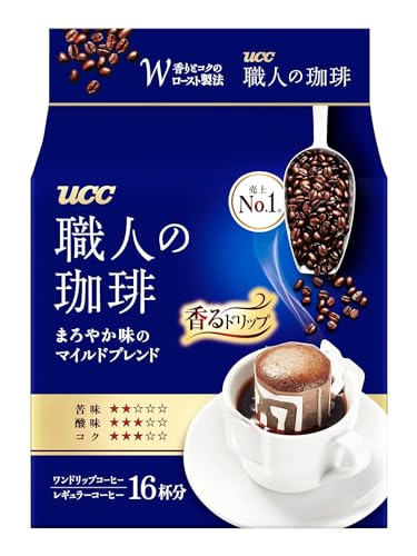 UCC Japan Craftsman's Coffee, Einweg-Filterkaffeepulver zum Mitnehmen, Mild Brasilien Vietnam Mischung, 16 Beutel. von UCC