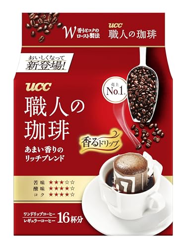 UCC Japan Craftsman's Coffee, Kaffeepulver in Einweg-Filter zum Mitnehmen, Reichhaltige Mischung Brasilien Vietnam, 16 Beutel. von UCC