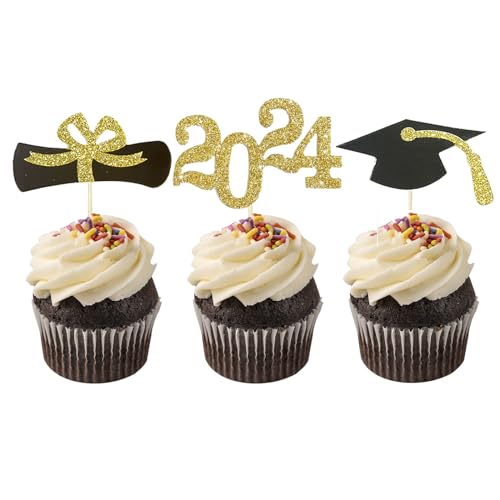 Ucity Cupcake-Aufsätze, Motiv 2020 Graduierung, Kongrats Graduierung, mit Diploma, 2020, Grad-Kappe, für Abschlussfeiern, Party-Dekorationen, 24 Stück von UCITY