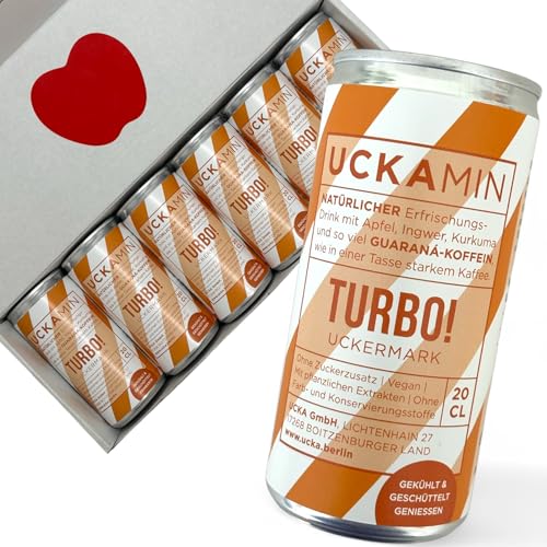 UCKAMIN TURBO! – Power Ingwer-Erfrischungs-Shot mit Guaraná – 100% natürlich, ohne Zusätze – Die gesunde Alternative zum Energy Drink inkl. 1,5€ Pfand – Power to go! von UCKA