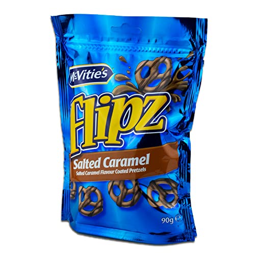 McVitie's Flipz Salted Caramel Brezel, knusprige Salzbrezeln mit Karamellüberzug, Salzgebäck mit süß-salzigem Geschmack für einzigartigen Knabberspaß, 1x90 g von Ülker