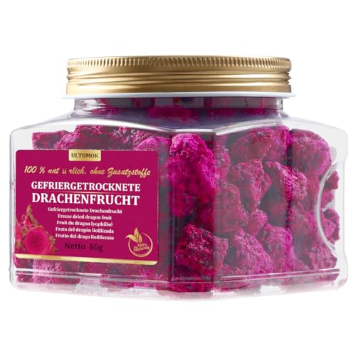 Hochwertige gefriergetrocknete Drachenfruchtwürfel,Freeze Dried Dragon Fruit 80 g, Pitaya ohne Zuckerzusatz, 1 Zutat, 100 % natürlich und ohne Zusatzstoffe. von ULTHMOK